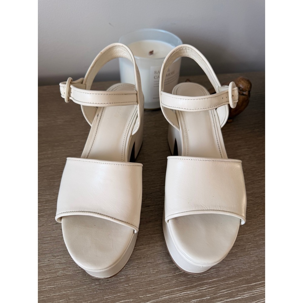 Larroude Platform Sandals Womens Cream Leather Chunky Heel Size 8.5 - Picture 3 of 11
